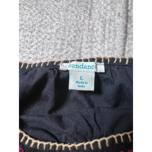 Sundance Tunic Dress Womens Large Black Floral Embroidered Boho Cottagecore L - Picture 2 of 8